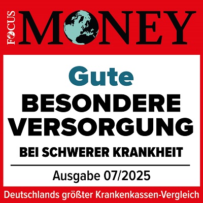 Siegel von Focus Money mit der Auszeichnung gute besondere Versorgung bei schweren Krankheiten für die IKK Südwest