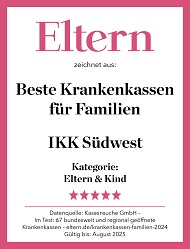 Siegel und Auszeichnung der Zeitschrift Eltern für die Familienleistungen der IKK Südwest